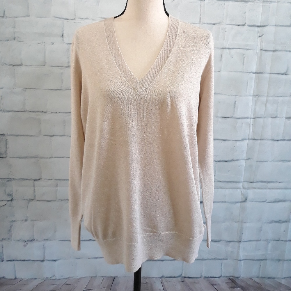 GAP Women's V-Neck Sweater Champagne w/Gold sz M - Picture 1 of 4